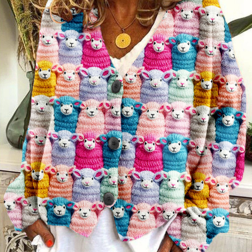 Kvinders Vintage Sweater med Fåremønster og V-hals 2