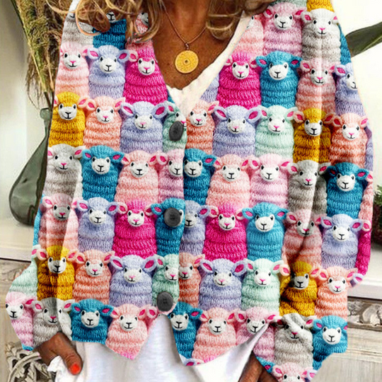 Kvinders Vintage Sweater med Fåremønster og V-hals 2