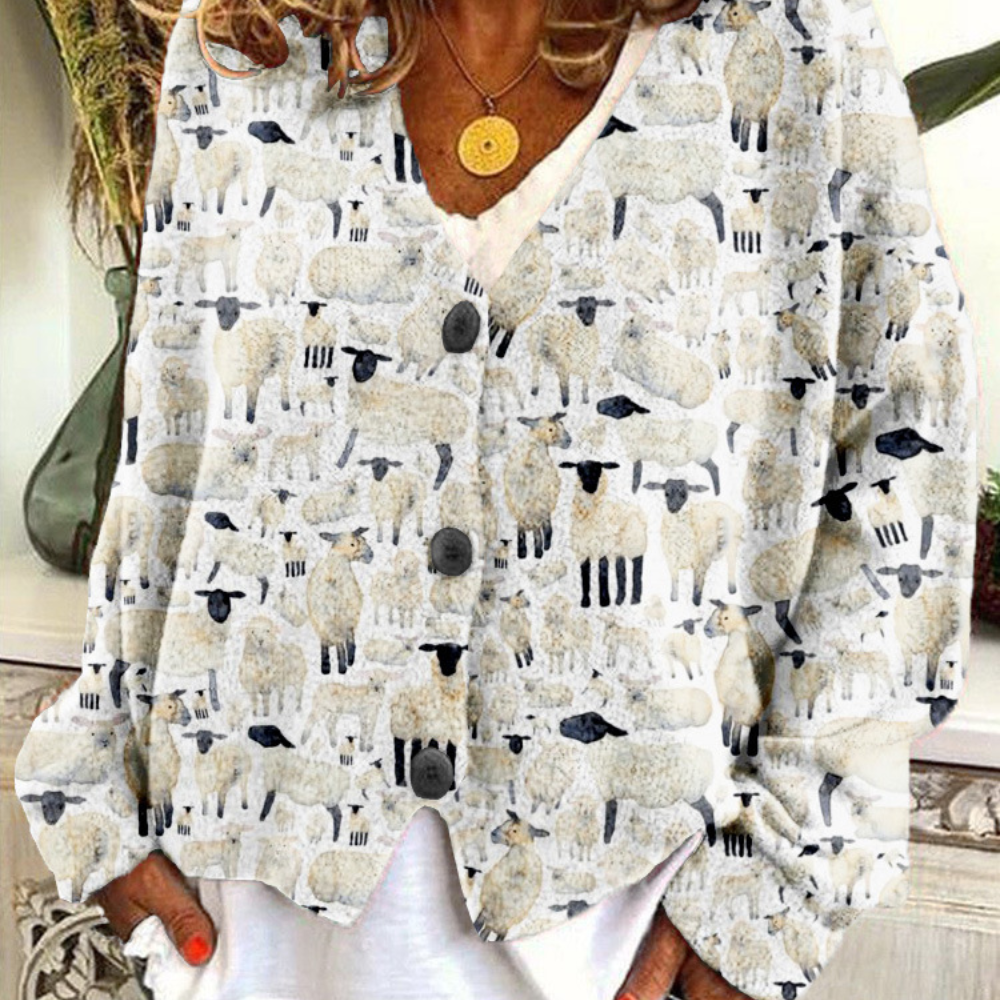 Kvinders Vintage Sweater med Fåremønster og V-hals 4