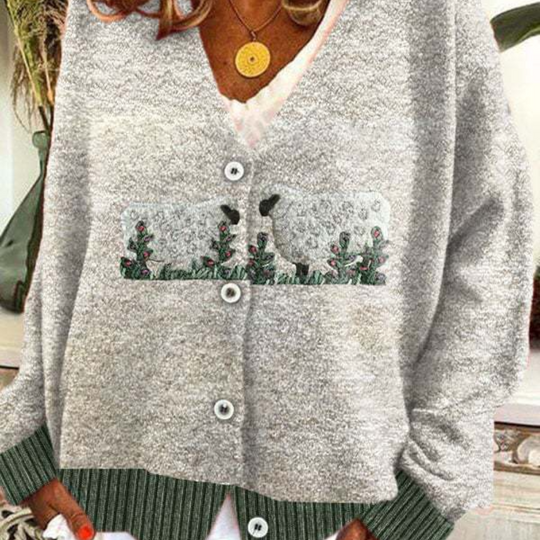 Kvinders Vintage Sweater med Fåremønster og V-hals 5