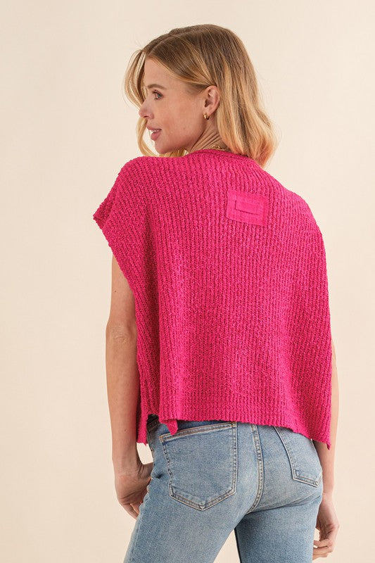 Kvinders ærmeløs sweater i fuchsia med patch 2