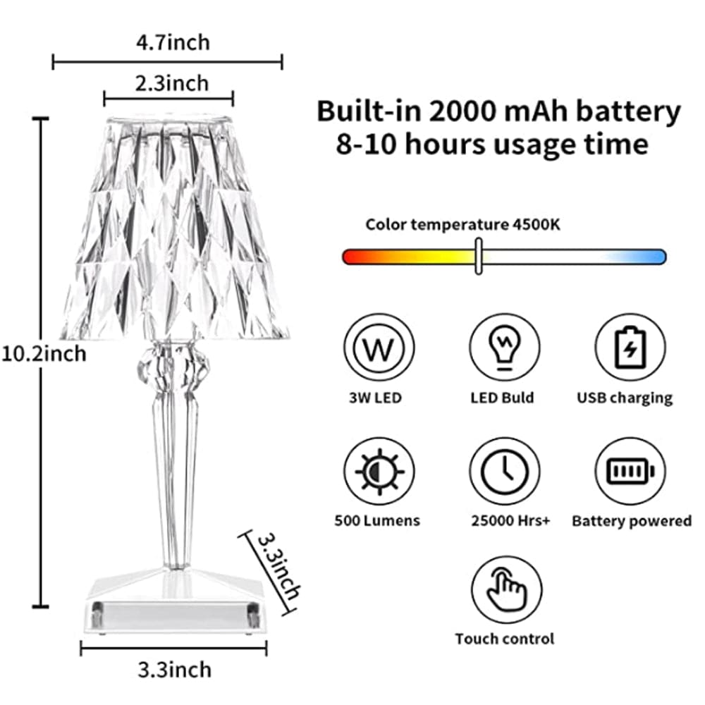 LED Bordlampe Diamant Design Justerbare Lysindstillinger 7