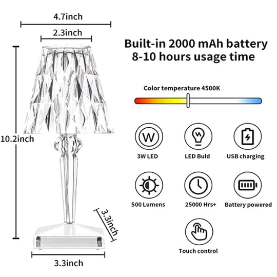 LED Bordlampe Diamant Design Justerbare Lysindstillinger 7