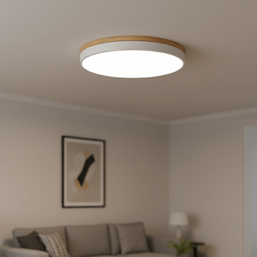 Loftslampe med Naturligt Træ og Grøn Accent 0