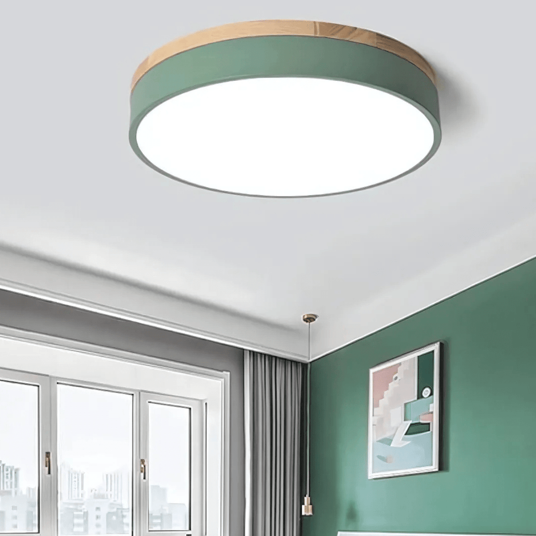 Loftslampe med Naturligt Træ og Grøn Accent 2