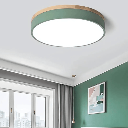 Loftslampe med Naturligt Træ og Grøn Accent 2