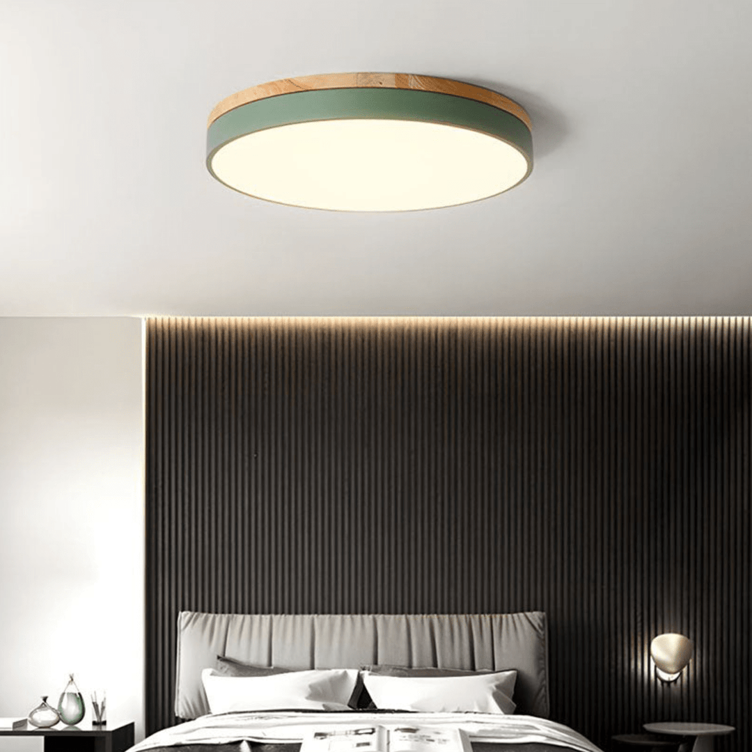 Loftslampe med Naturligt Træ og Grøn Accent 3