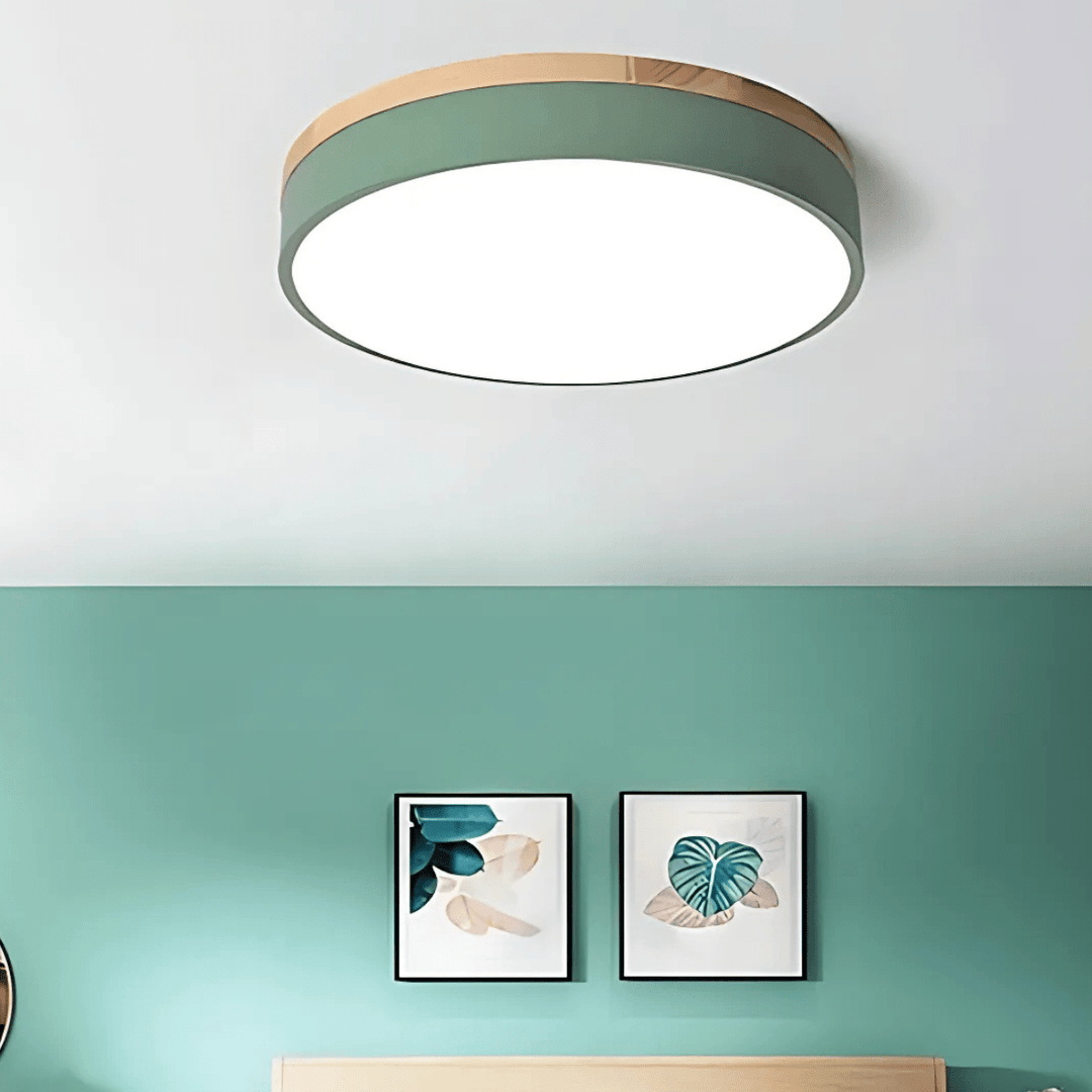 Loftslampe med Naturligt Træ og Grøn Accent 4