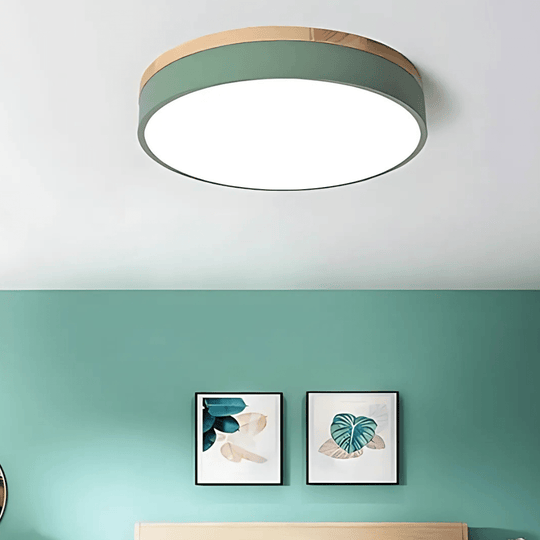 Loftslampe med Naturligt Træ og Grøn Accent 4