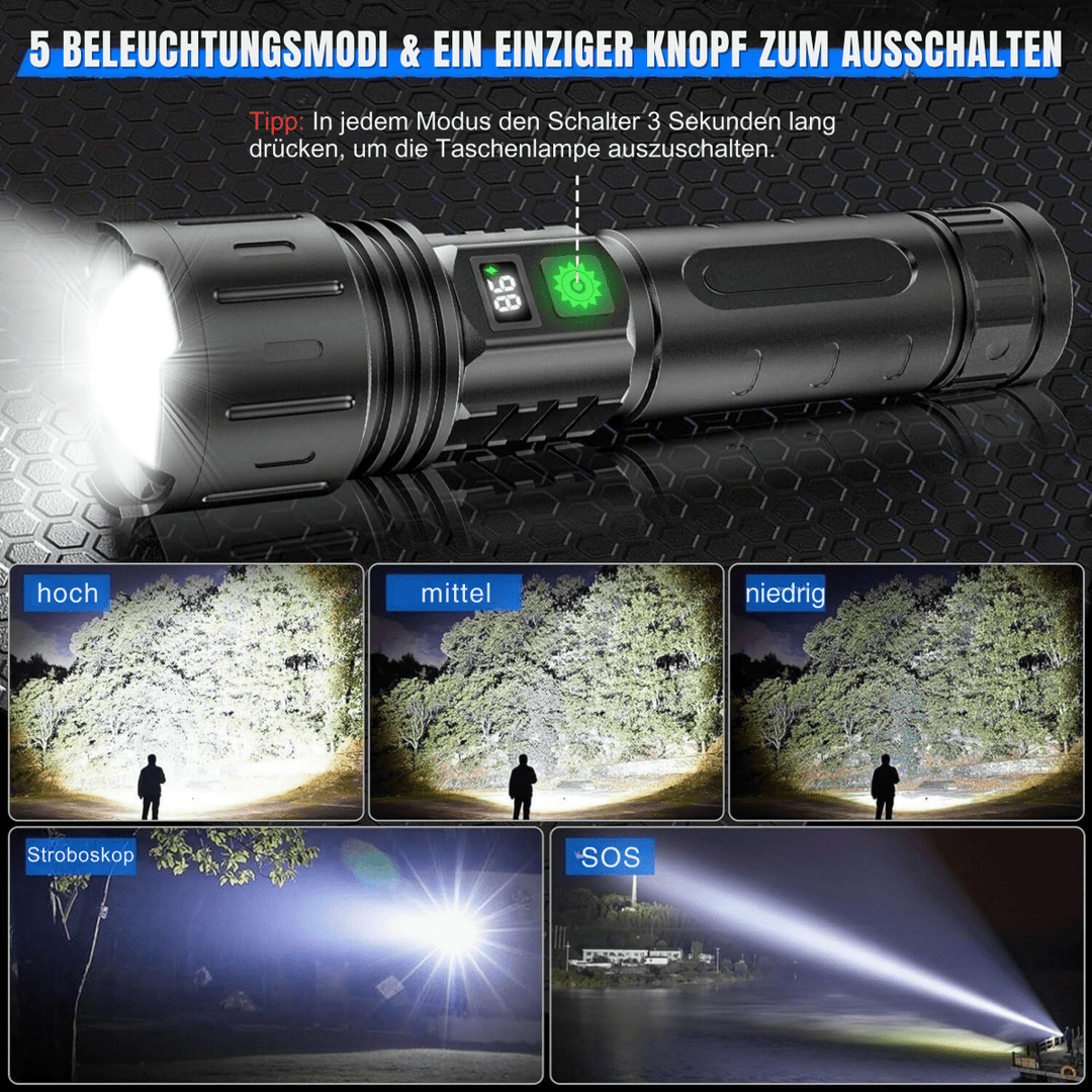 Lommelygte med 100.000 lumen og Powerbank Funktion 3