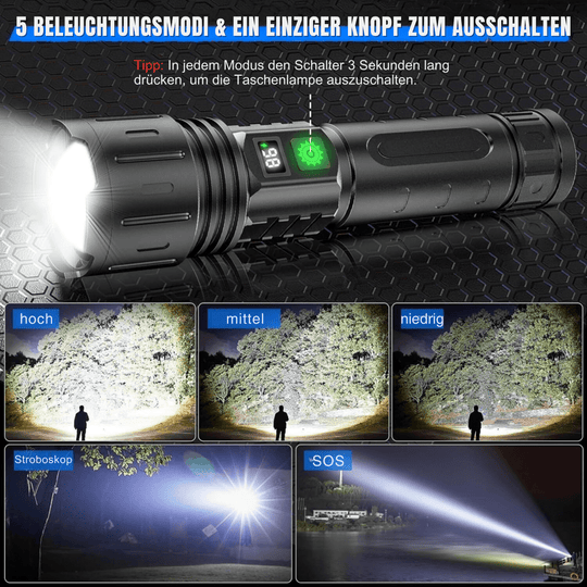 Lommelygte med 100.000 lumen og Powerbank Funktion 3