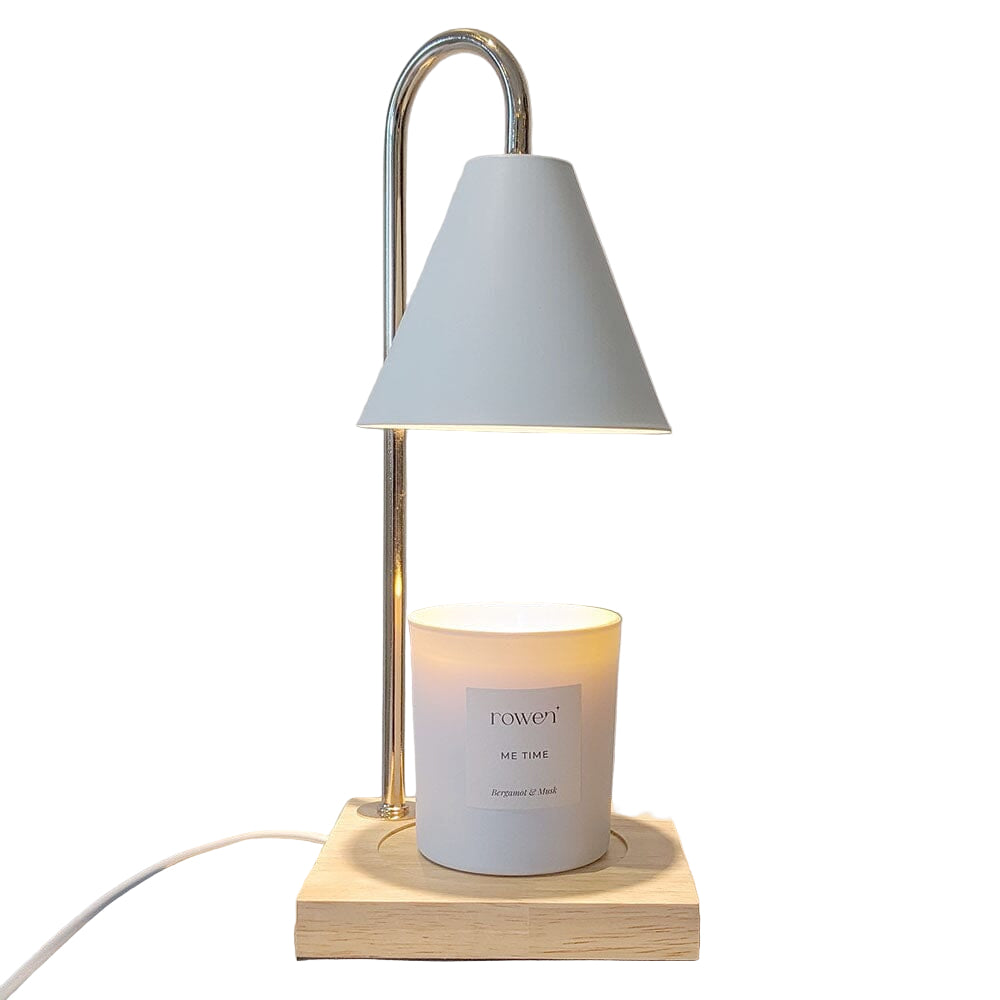 Lysvarmer i Hvid og Guld Design Med Smukt Træbase 0