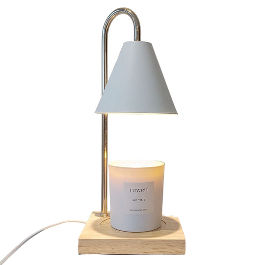 Lysvarmer i Hvid og Guld Design Med Smukt Træbase 0