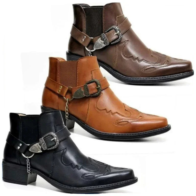 Mænds Cowboy Støvler Høj Top Læder Punk Design 0