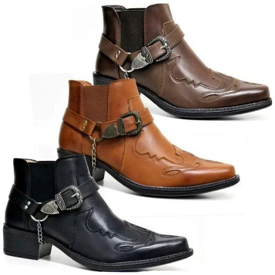 Mænds Cowboy Støvler Høj Top Læder Punk Design 0