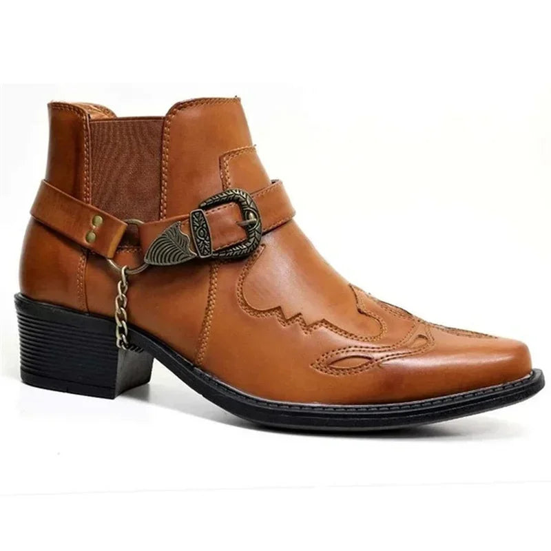 Mænds Cowboy Støvler Høj Top Læder Punk Design 1