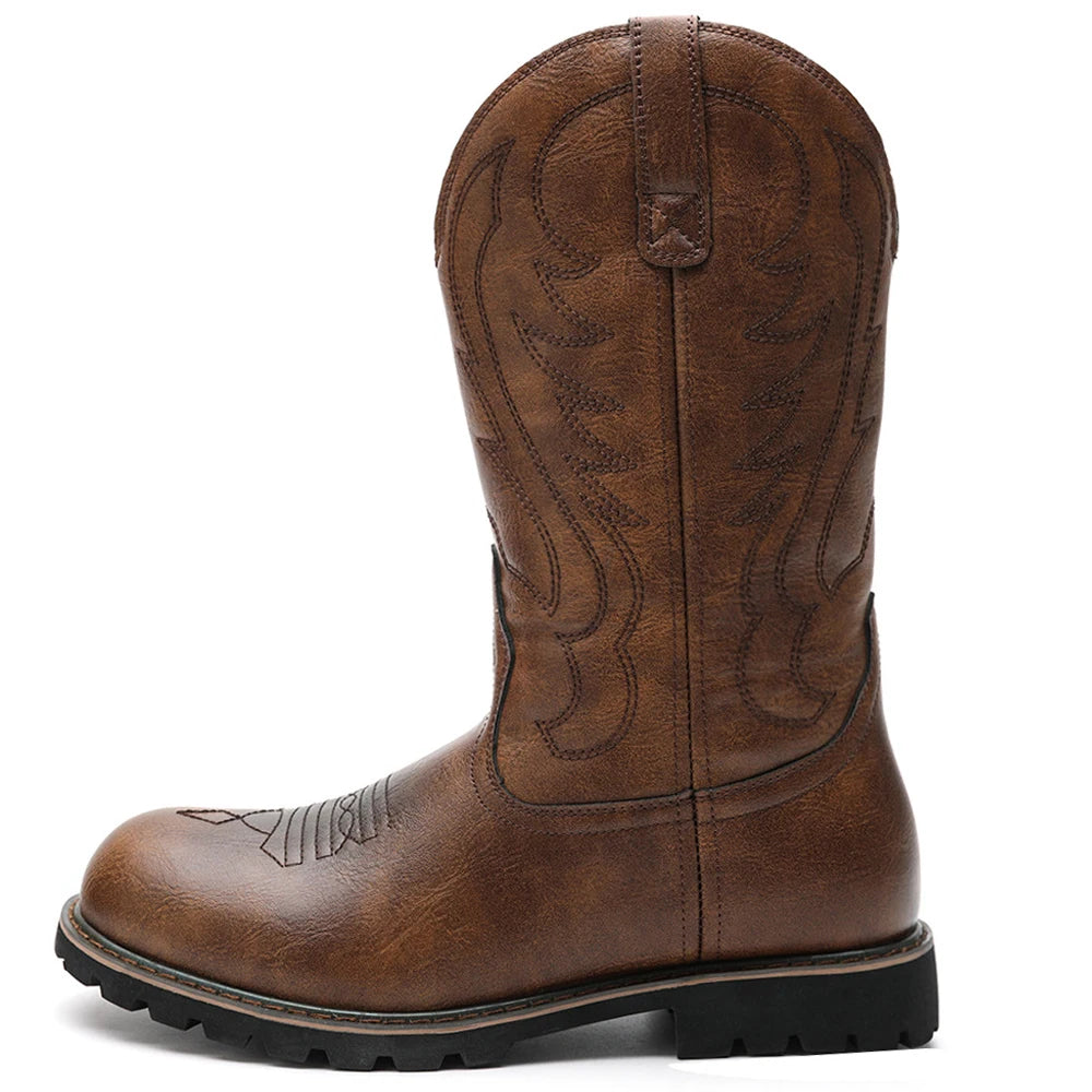 Mænds Cowboy Støvler Læder Western Stil Letvægts Anti-Slip 1