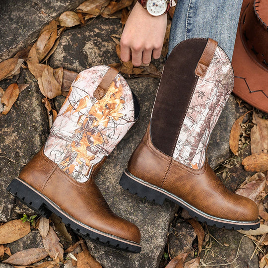 Mænds Cowboy Støvler Læder Western Stil Letvægts Anti-Slip 3