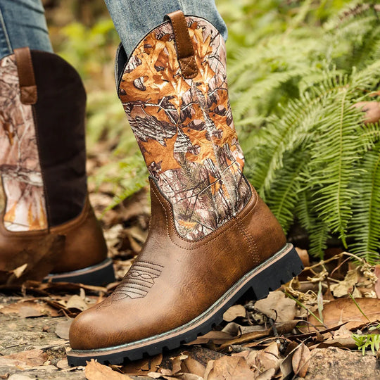 Mænds Cowboy Støvler Læder Western Stil Letvægts Anti-Slip 4
