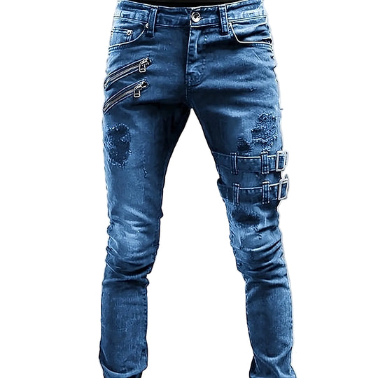 Mænds Denimjeans med Spænder og Lynlåse 0