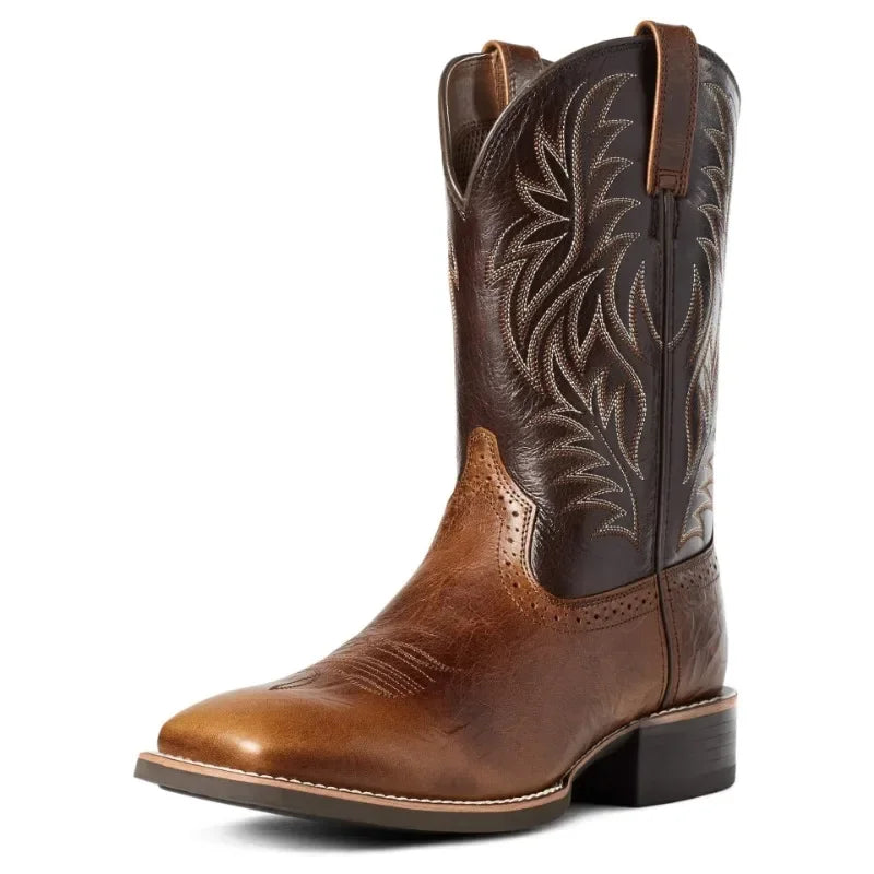 Mænds Høje Støvler Håndlavet Læder Retro Cowboy Støvler med Broderi 0