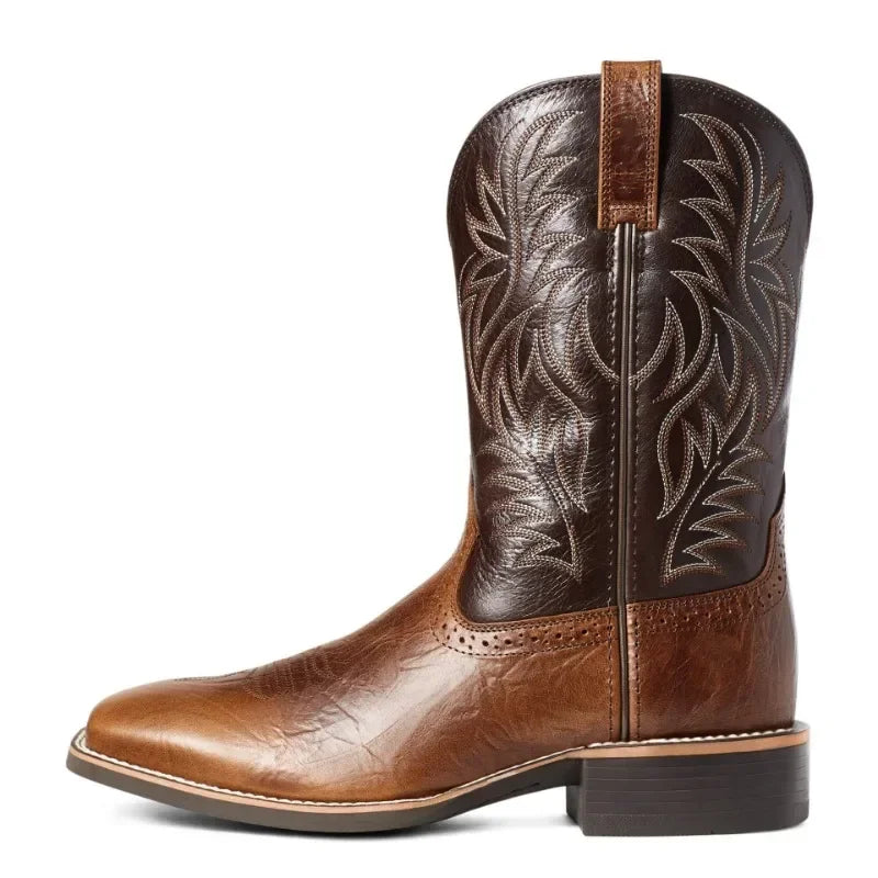 Mænds Høje Støvler Håndlavet Læder Retro Cowboy Støvler med Broderi 2
