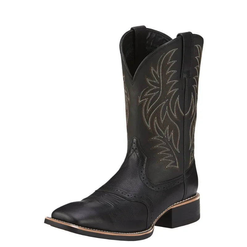 Mænds Høje Støvler Håndlavet Læder Retro Cowboy Støvler med Broderi 3