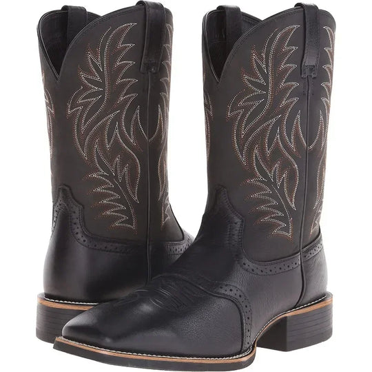 Mænds Høje Støvler Håndlavet Læder Retro Cowboy Støvler med Broderi 4