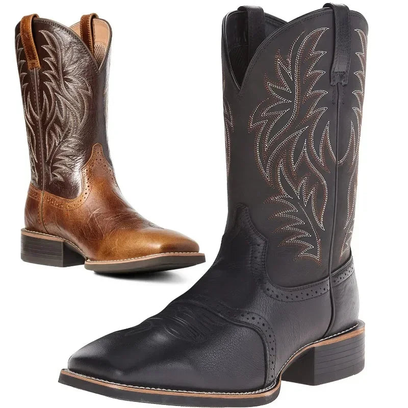 Mænds Høje Støvler Håndlavet Læder Retro Cowboy Støvler med Broderi 5