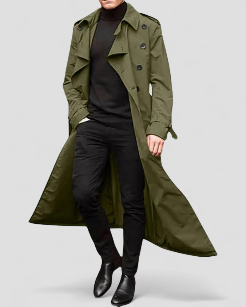 Mænds Lang Dobbeltradet Trenchcoat Moderne Stil 1