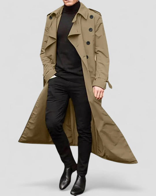 Mænds Lang Dobbeltradet Trenchcoat Moderne Stil 3