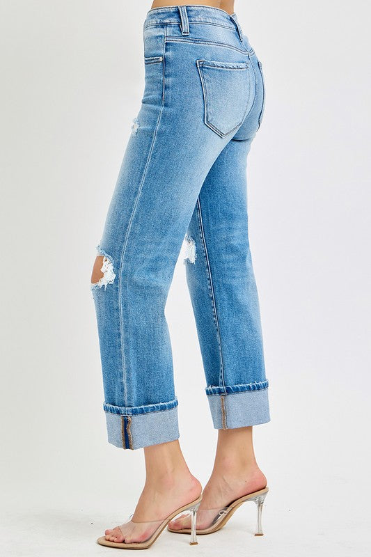 Mænds Straight Cuffed Jeans Mid Rise Denim 3