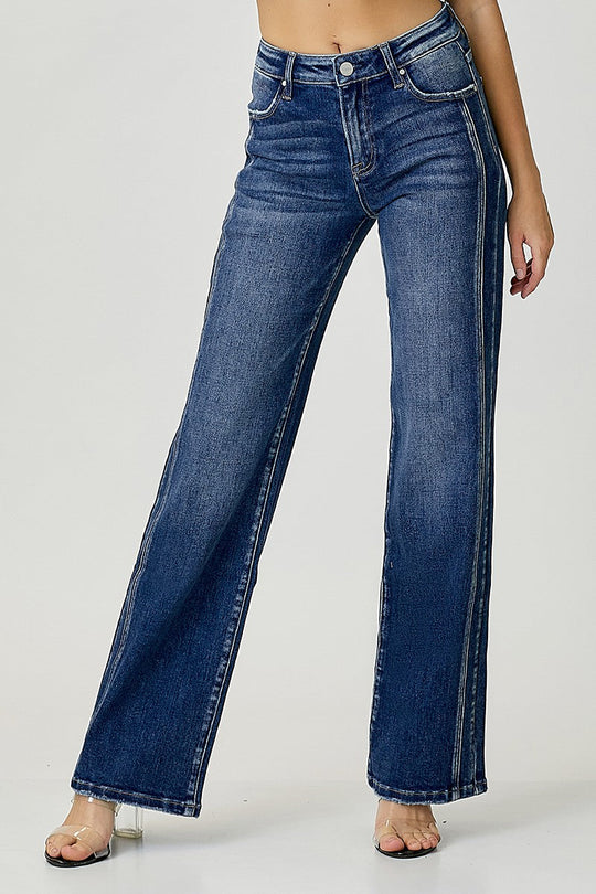 Mænds Straight Jeans Mørk Denim 1