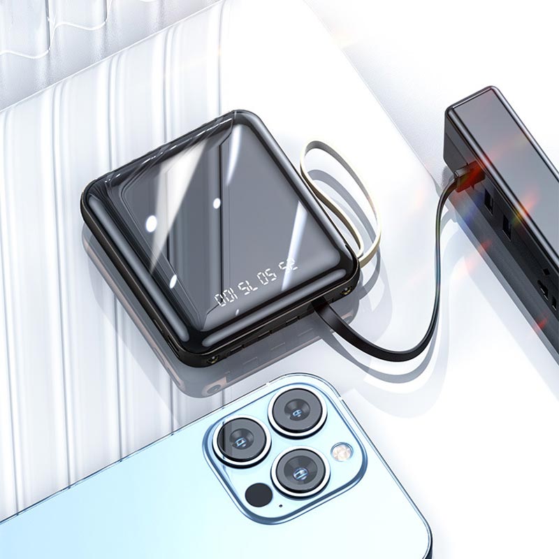 Mini Powerbank 20000mAh med Integrerede Kabler 4