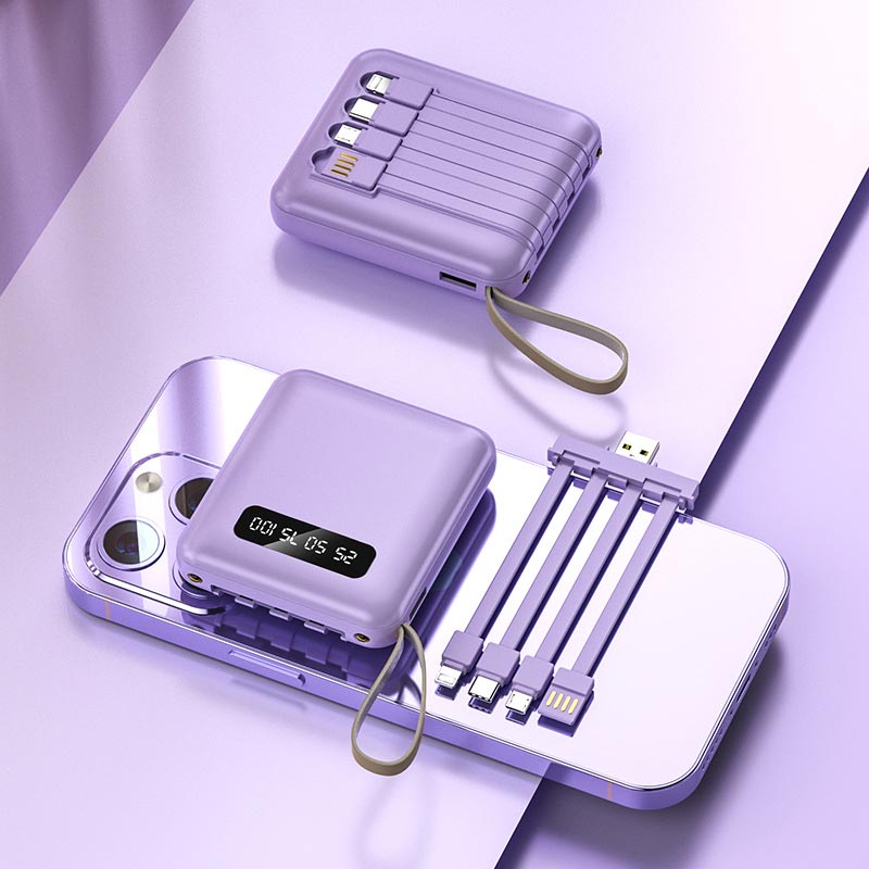 Mini Powerbank 20000mAh med Integrerede Kabler 8