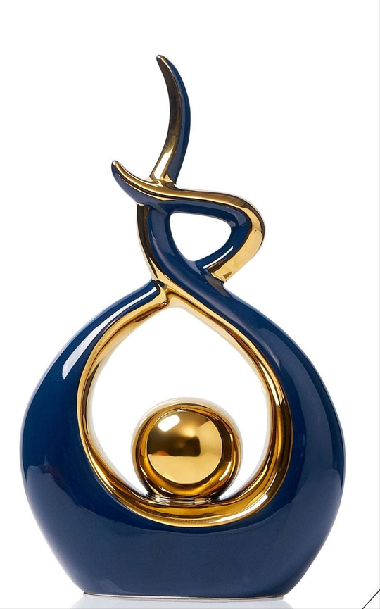 Moderne Abstrakt Keramisk Skulptur med Guldaccenter 8