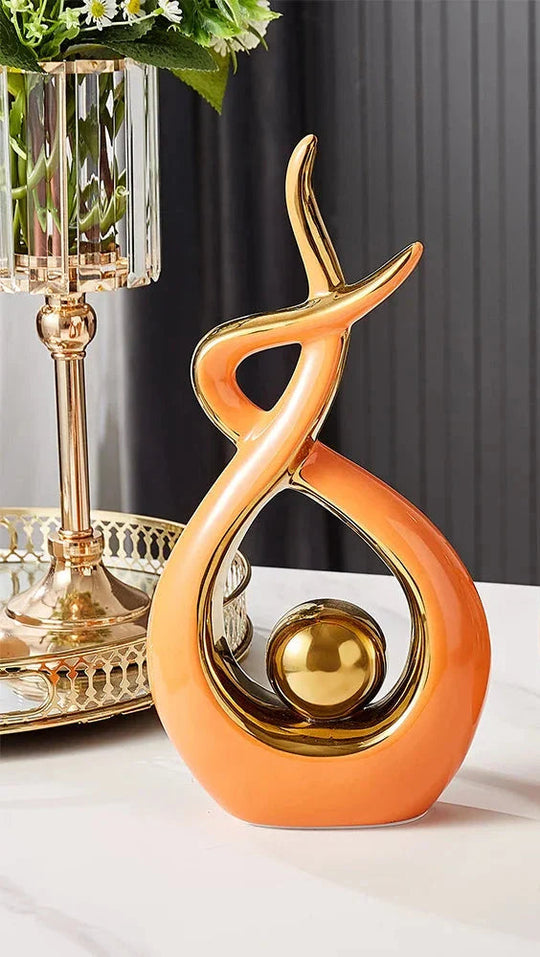 Moderne Abstrakt Keramisk Skulptur med Guldaccenter 9