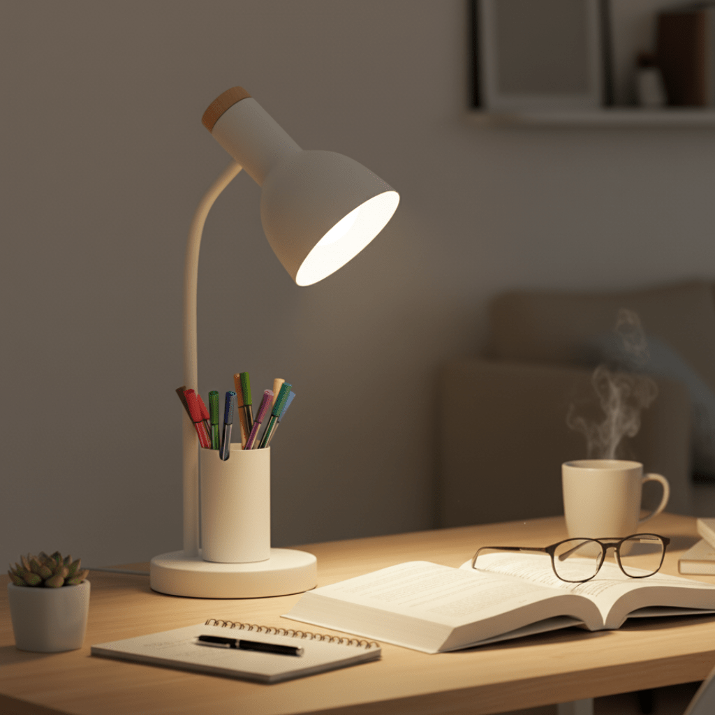 Moderne Bordlampe med Penneholder og Justerbart Lys til Skrivebord 0