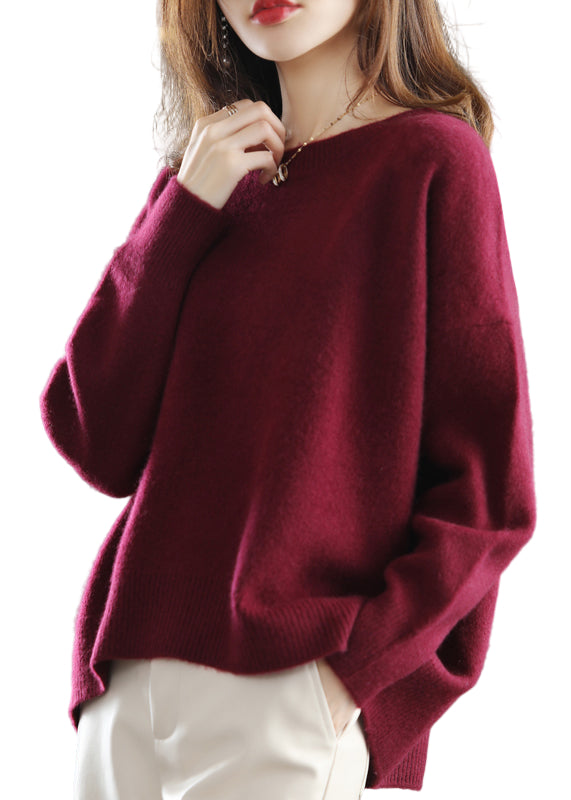 Moderne Vinrød O-hals Striktrøje 0