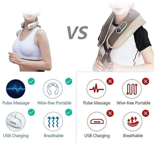 Nakke Massager 4-i-1 med Varme og Vibration - Massageapparat til Nakke 4