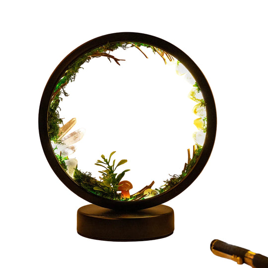 Natlampe med Cirkulær Ramme og Krystaller 0