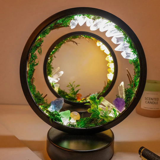 Natlampe med Cirkulær Ramme og Krystaller 1