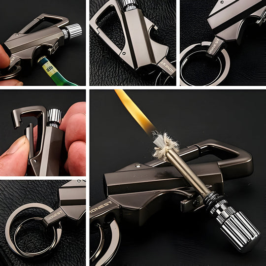 Nøglering med Vandtæt Flint Ildstarter og Flaskeåbner til Udendørs Eventyr 1
