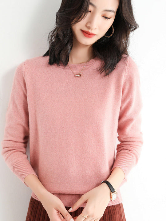 Kvinders Pullover O-Neck Langærmet Merino Uld Sweater