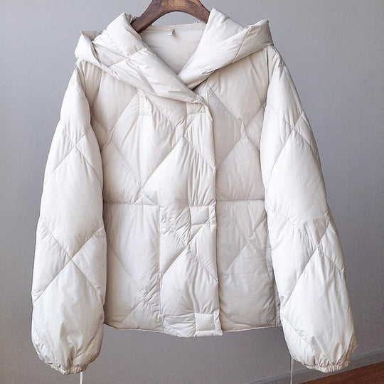 Kort Dunjakke Dame med Hætte - Vinterjakke i Puffer Stil