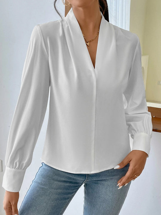 Kvinders Bluse Sort V-Hals Polyester Elegant Komfortabel