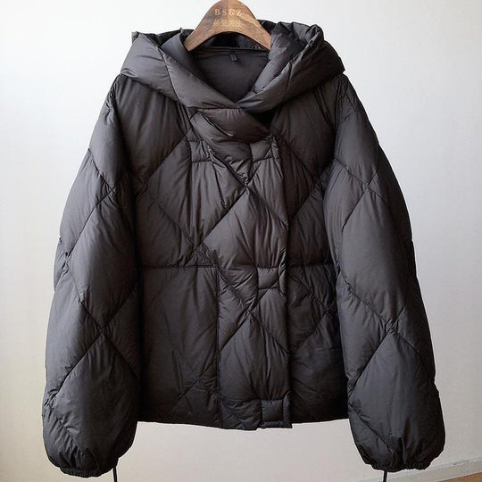 Kort Dunjakke Dame med Hætte - Vinterjakke i Puffer Stil