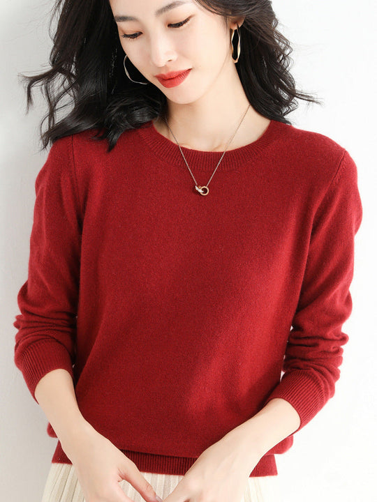 Kvinders Pullover O-Neck Langærmet Merino Uld Sweater