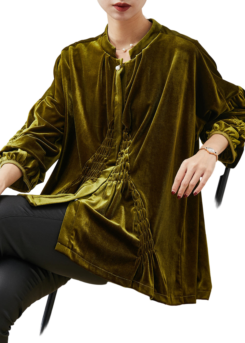 Oversized Rynket Skjorte til Kvinder i Army Grøn 0