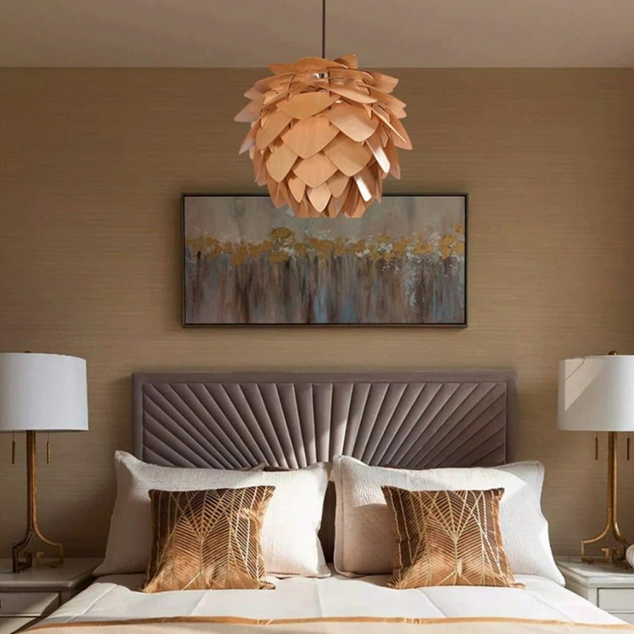 Pendellampe Træ Naturinspireret Design Justerbar Højde 2